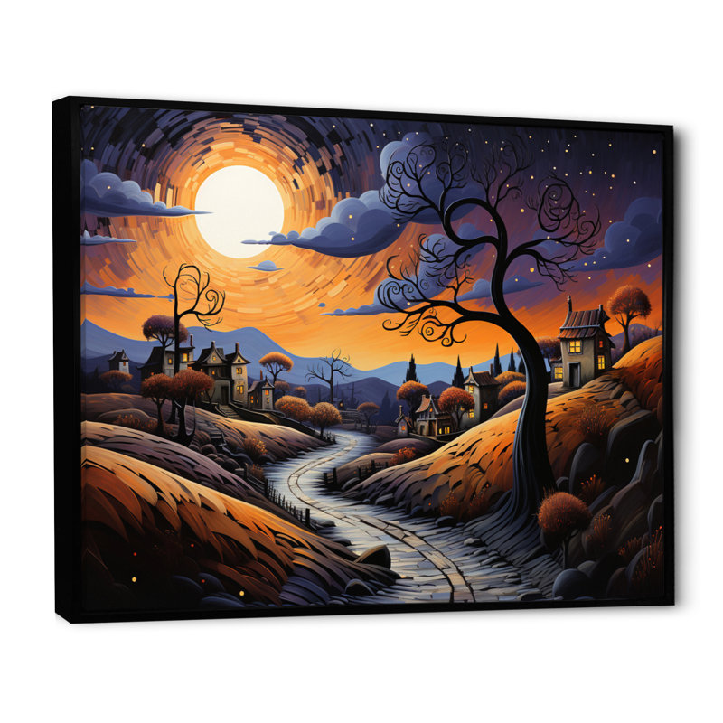 Twilight A Tachisme Landscape I - Modern Wall Art Prints, H 16 po x l 32 po x P 1 po, Cadre flottant noir