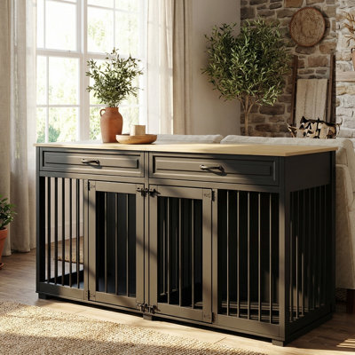 Grande cage pour chien Dorien avec 2 tiroirs et cloison