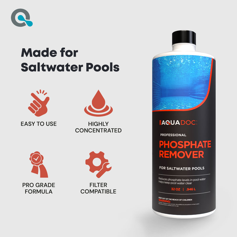 AquaDoc Saltwater Pool Phosphate Remover - 32 oz - Concentrated Phosphate Remover for Pool Opening & Maintenance - Made in the USA