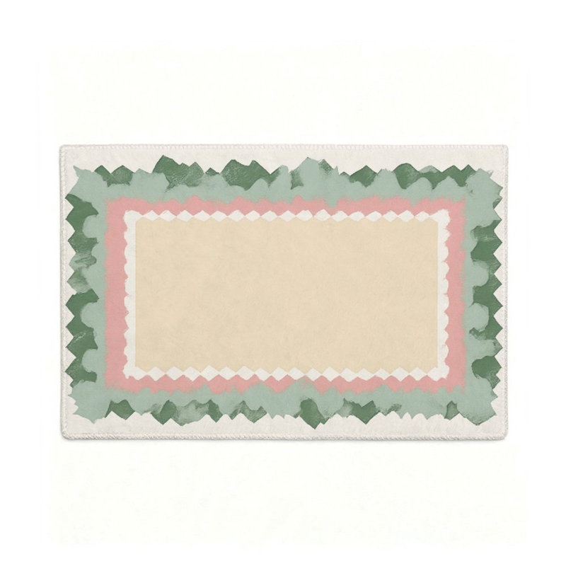 Tapis antidérapant pour petits espaces, motif à bordure crème, verte et rose, 119 x 79 cm (47 x 31 po) pour entrée/couloir