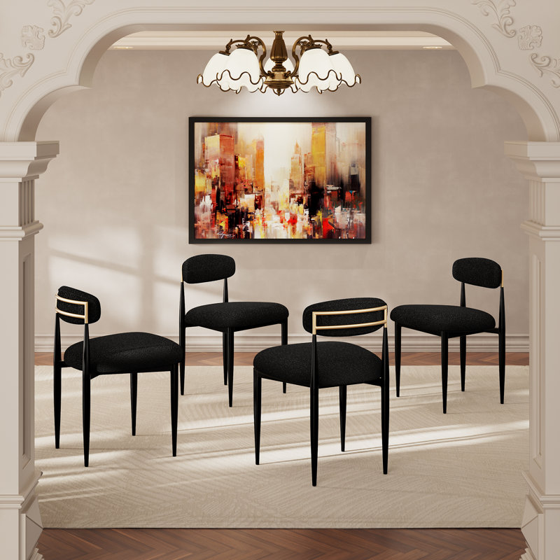 Boucle Armless Dining Chair, Upholstered Fabric (Set Of 4), Black