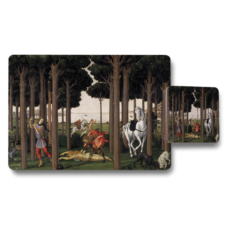 Classic Forest Hunt Medieval Scene Placemat Coaster Set