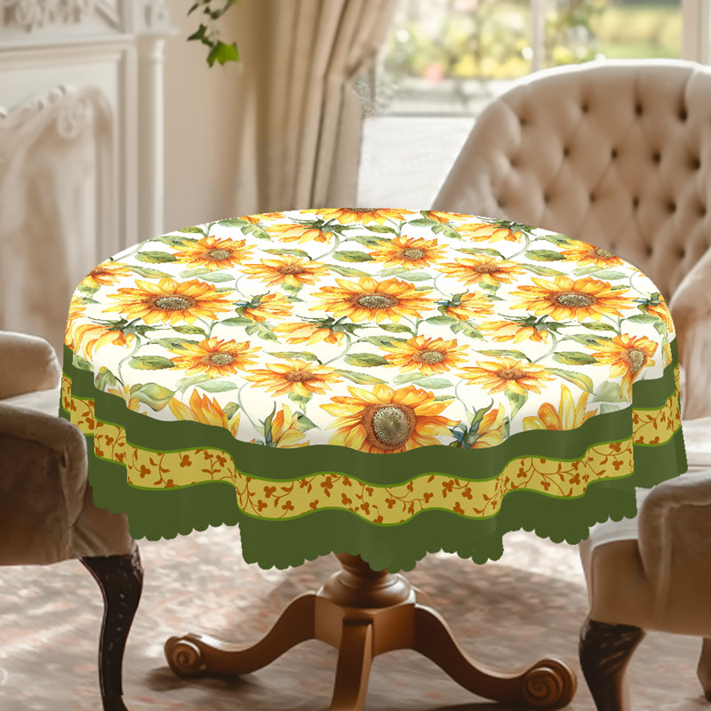 Nappe d'automne, nappe ronde de 152 cm à motif floral tournesols pour le dîner de pique-nique