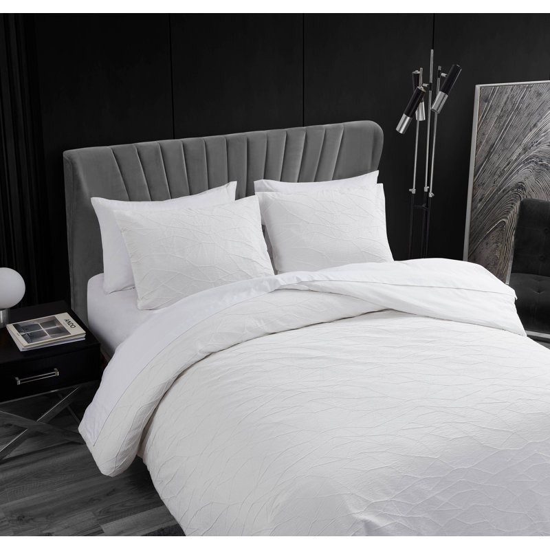 Ensemble d'édredon blanc abstrait Vera Wang, Édredon pour grand lit + 2 taies décoratives sta