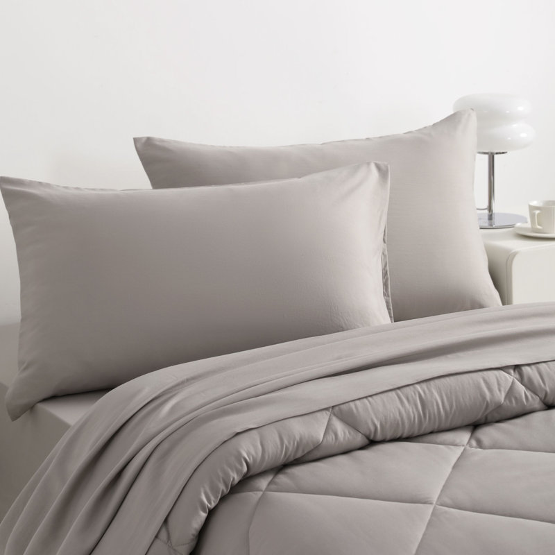 5PC All Season Microfiber Bedding Set, Smoke Gray