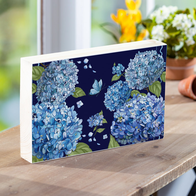 Décoration de table en bois d'hortensia, L 12 po x H 8 po