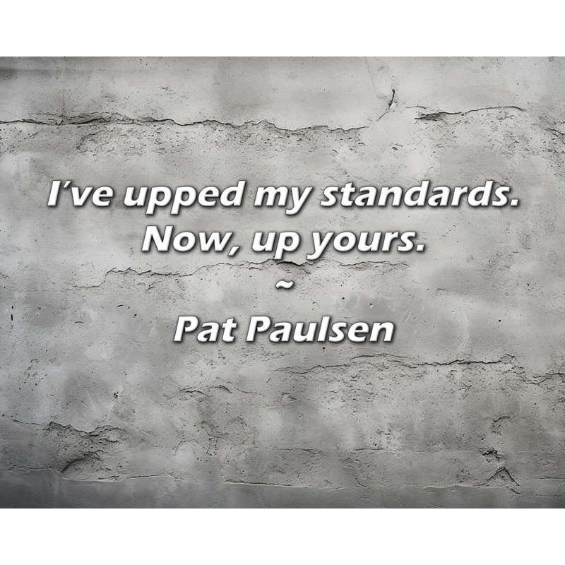 Pat Paulsen Quote: I’ve upped my standards. Now, up yours., 15" H x 18" W