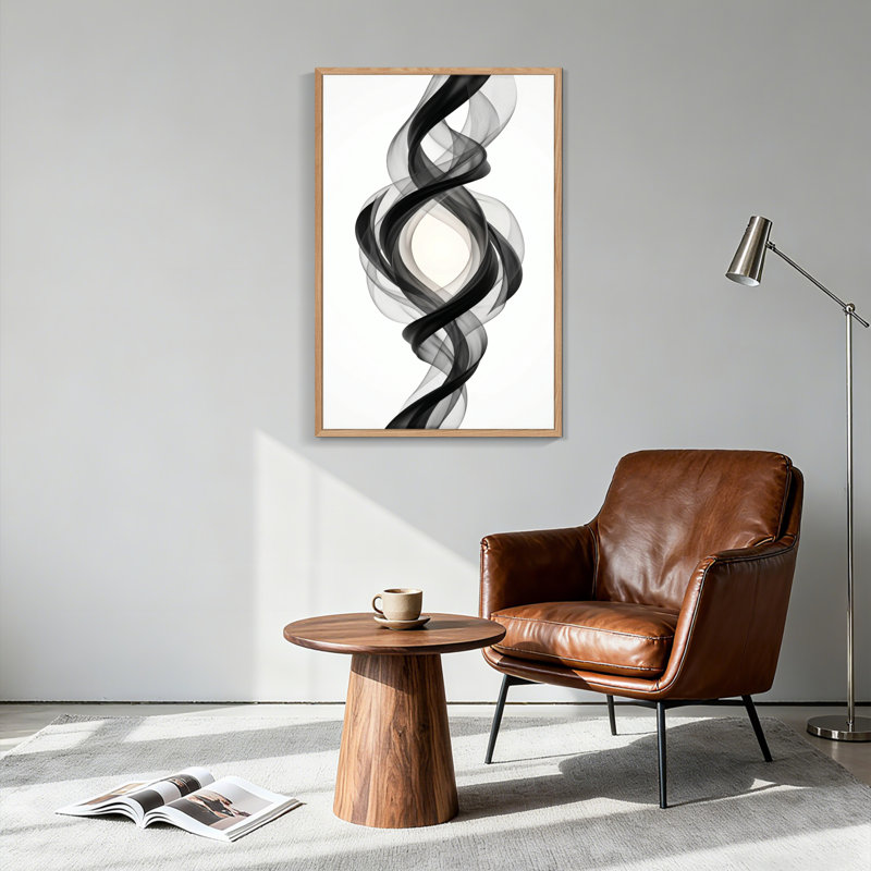 Ensemble de 1 tableau abstrait à motif vague sur toile, 48"H x 36"W, Natural