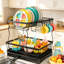 2-Tier Space-Saving Dish Rack with Auto-Drain for Kitchen Counter