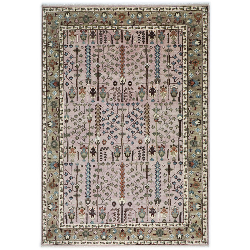 Tapis transitionnel rose en laine noué à la main 10 po x 14 pi 2 po Oushak, Rouge, Rectangle 10 pi x 14 pi 2 po