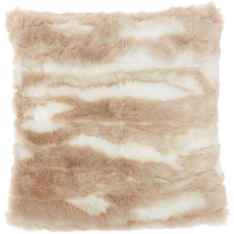 Beige Faux Fur Angora Rabbit 20" x 20" Throw Pillow