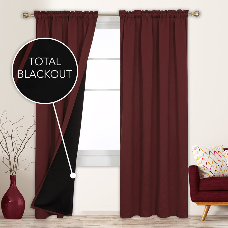 Deconovo 100 Percent Blackout with Liner Rod Pocket Curtain Panel Pair, 52" W x 54" L, Wine Red