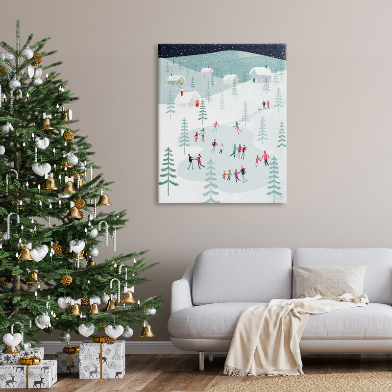 «Ice Skating Familles Snowfall On», impression sur toile, H 48 po x l 36 po x P 1,5 po