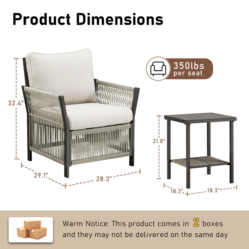 Ensemble de conversation d'extérieur 2 personnes avec coussins Buenhomino, Beige