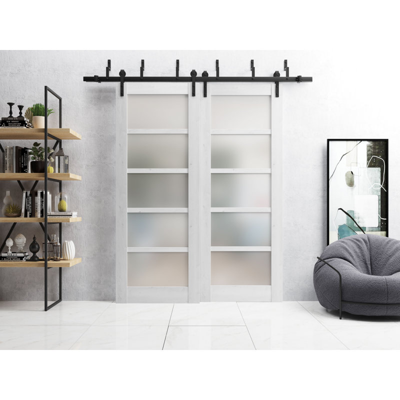 Panelled Wood Quadro Sliding Closet Doors, 84" x 80", Nordic White