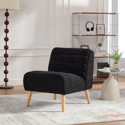 Fauteuil d'appoint rembourré en tissu de 24,4 po de style moderne avec pieds en bois d'hévéa, fauteuil d'appoint en tissu de chenille