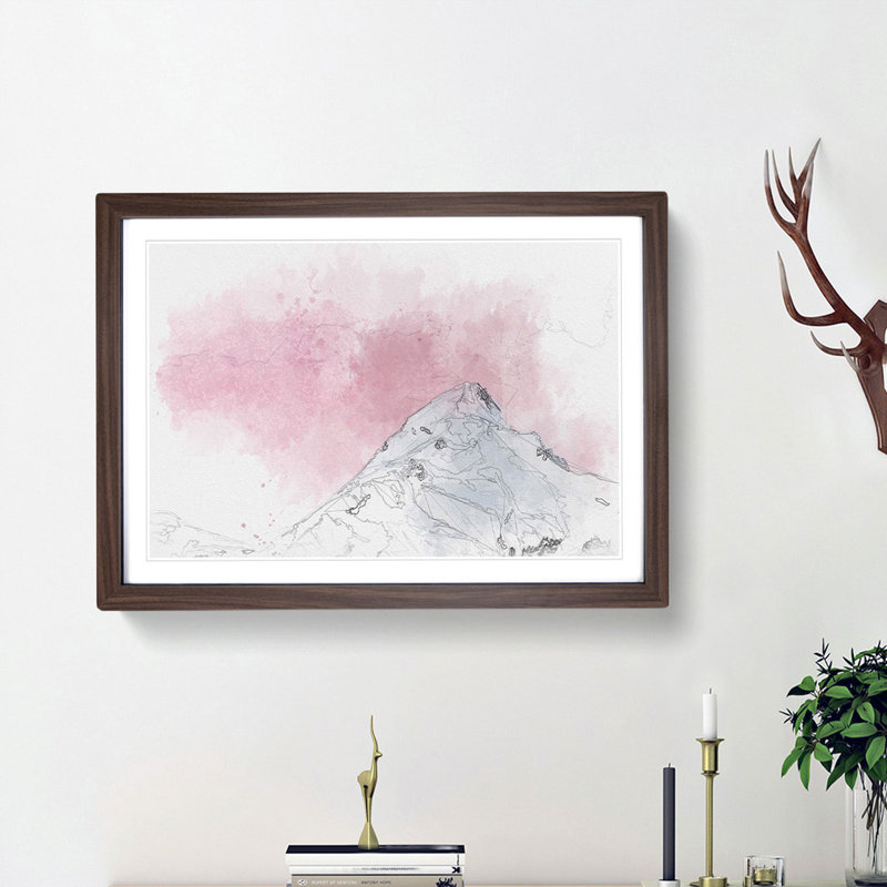 Snowy Mountain - Framed Print, 62cm H x 87cm W x 2cm D, Walnut Framed