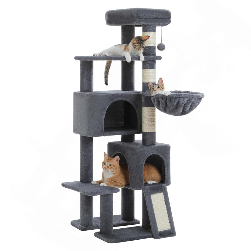 Tour pour chat avec deux condos spacieux, panier confortable et poteaux à griffer recouverts de sisal pour petits chats et chatons