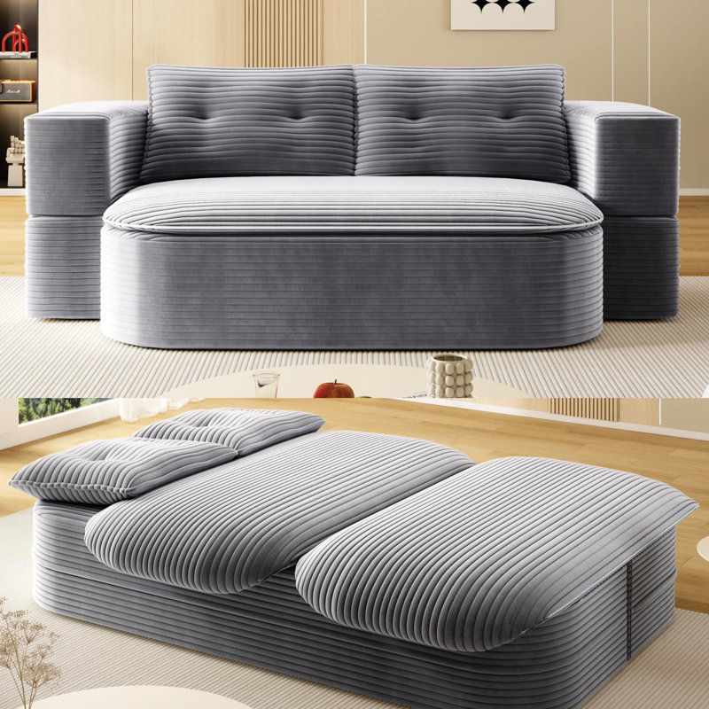 78,7 po pliable beige, avec une couverture convertible, une éponge à haute élasticité et 2 coussins confortables gris foncé, couverture