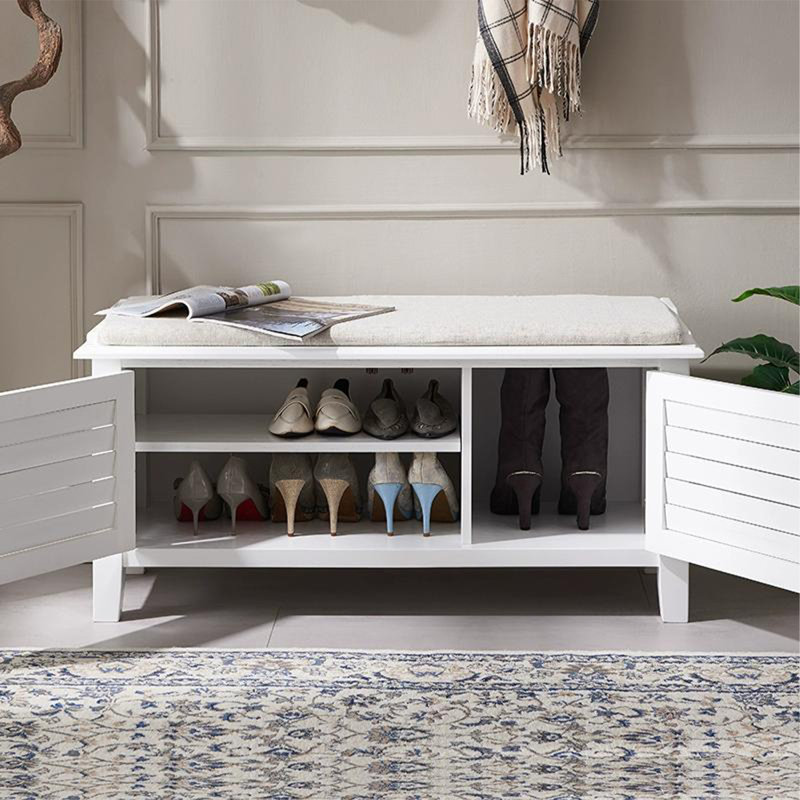 Banc de rangement pour chaussures en tissu blanc, Blanc