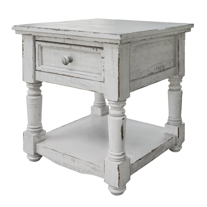 Griselde Solid Wood End Table with Storage, White