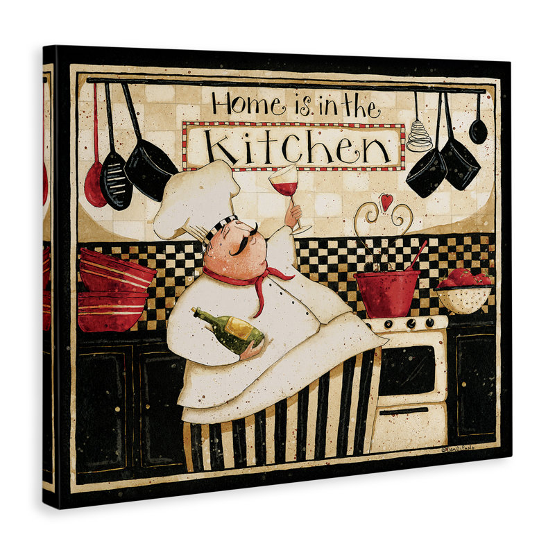 «Home Is in the Kitchen with Happy Chef Illustration» par Dan DiPaolo - impression d'art graphique, H 24 po x l 30 po