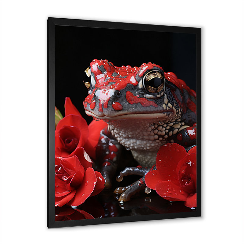«Red Frog Portrait», reproduction d'art sur toile, Cadre noir, H 20 po x l 12 po x P 1 po