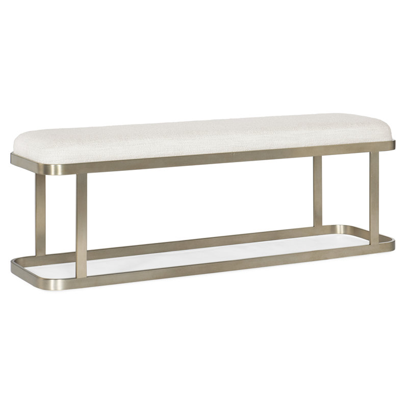 Beige Upholstered Bench with Metal Base and Storage