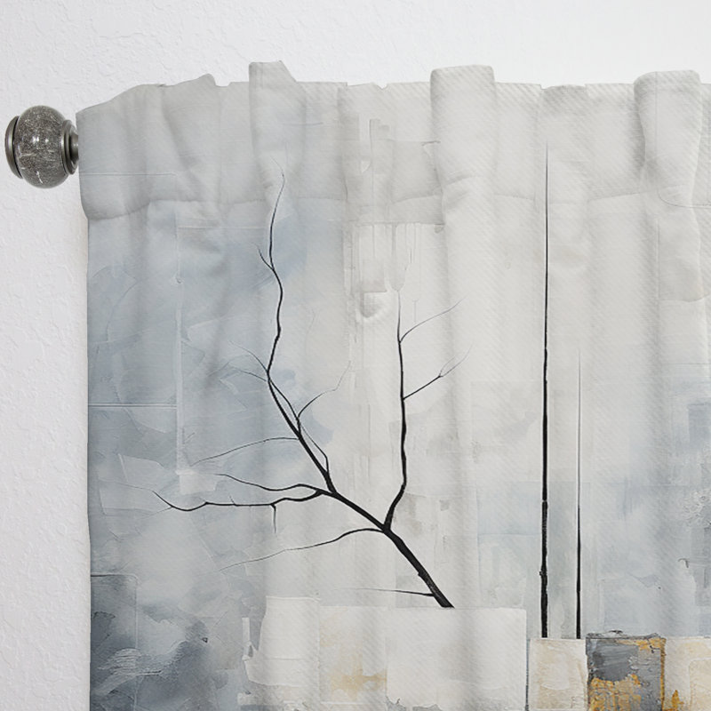 Eliada Grey And White Abstract Cityscape III - Modern Velvet Curtain - Room Darkening - 1 panel, 52" W x 84" L