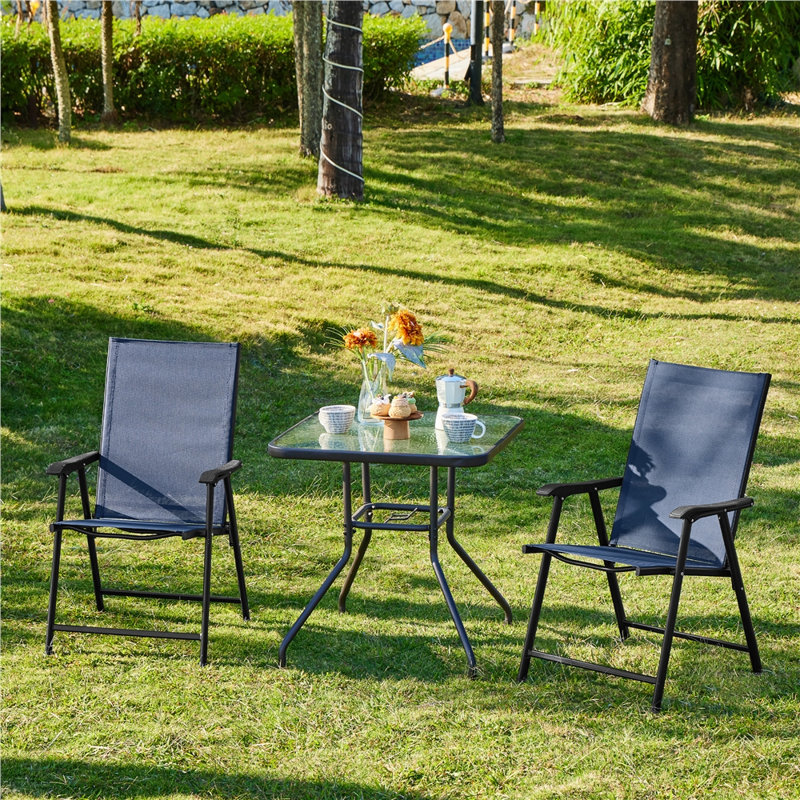 Folding Patio Dining Armchair, Navy Blue, 2