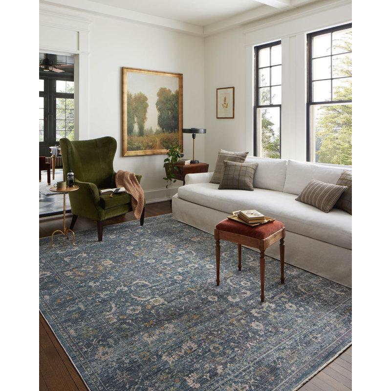 Bradbury Ocean and Gold Synthetic Easy Care Area Rug