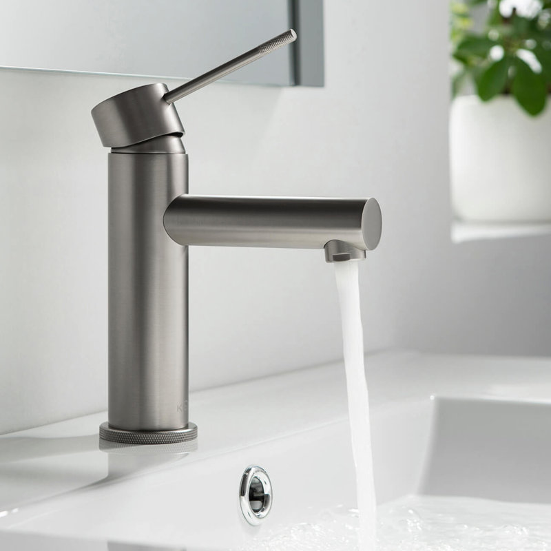Robinet de salle de bain circulaire monotrou avec ensemble de bonde, Nickel brossé