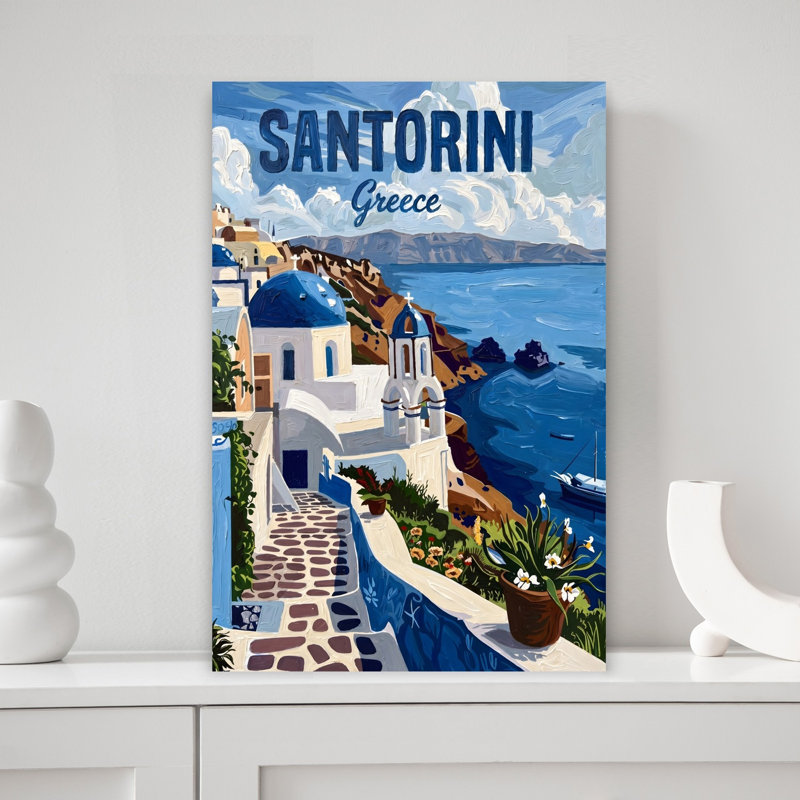 Impression d'art mural côtier Santorini, 18" H x 12" W