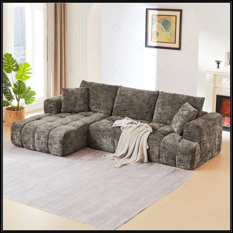 Canapé modulaire surdimensionné en L Chenille, Brun