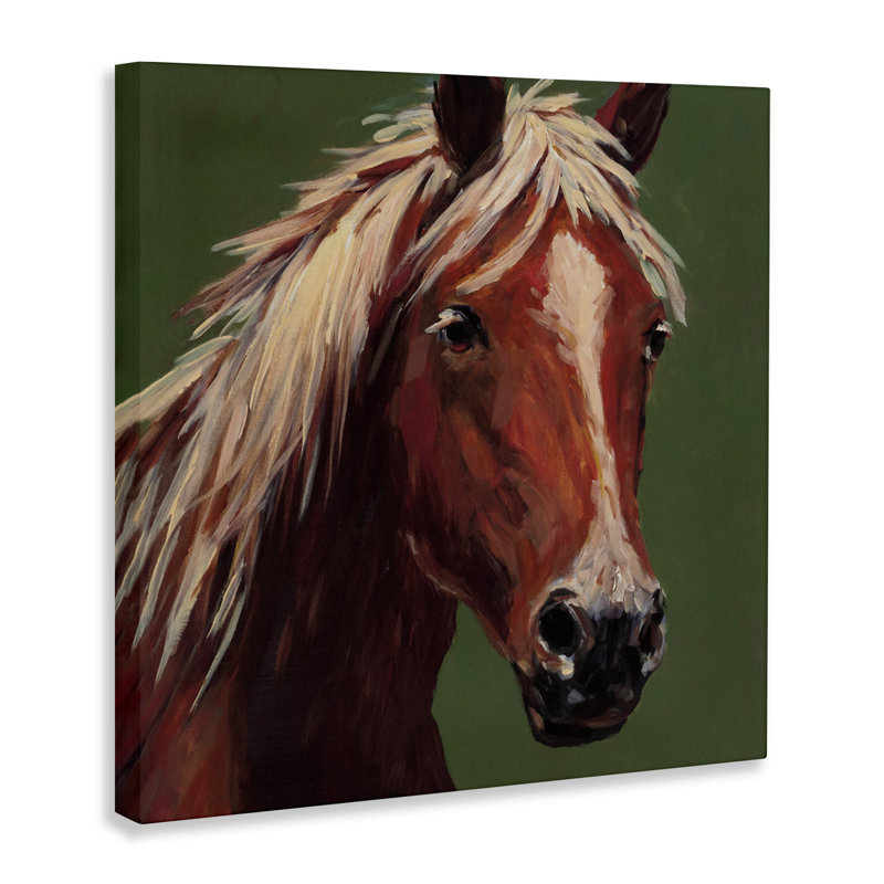 Cheval moderne sur toile verte, design par Wani Pasion, H 36 po x l 36 po