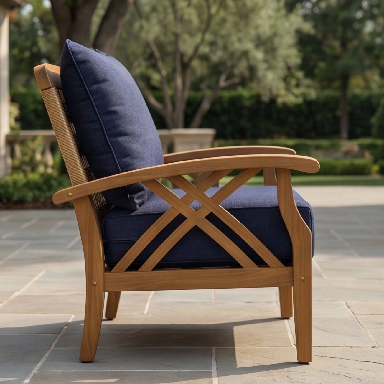 Cotesfield Teak Patio Lounge Chair, Navy