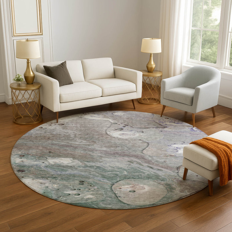 Premium Machine Washable Ralston AMF1941 Abstract Rug, Round 8'