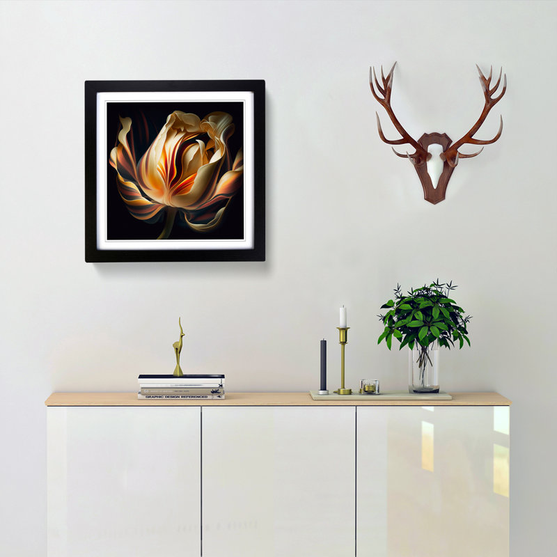 Tulip Flower Abstract Art - Single Picture Frame Print on Wood, Black