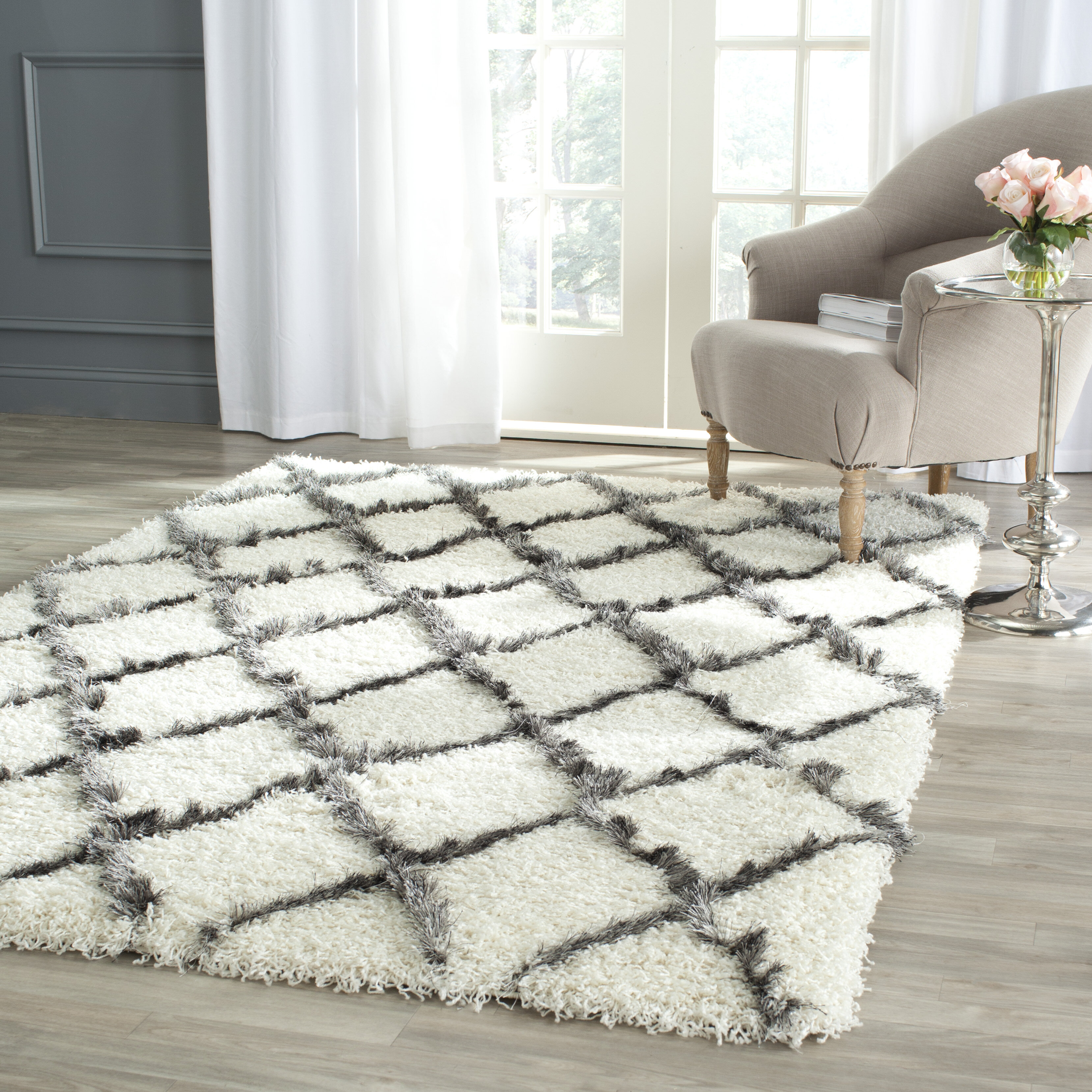 McCaysville Argyle Hand Woven Hand Hooked Light Grey/Cream Area Rug