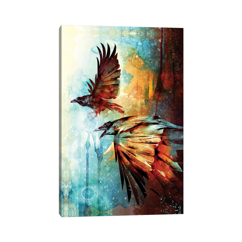 Crows in Flight par Barrett Biggers - impression sur toile tendue, H 18 po x l 12 po x 1,5 po
