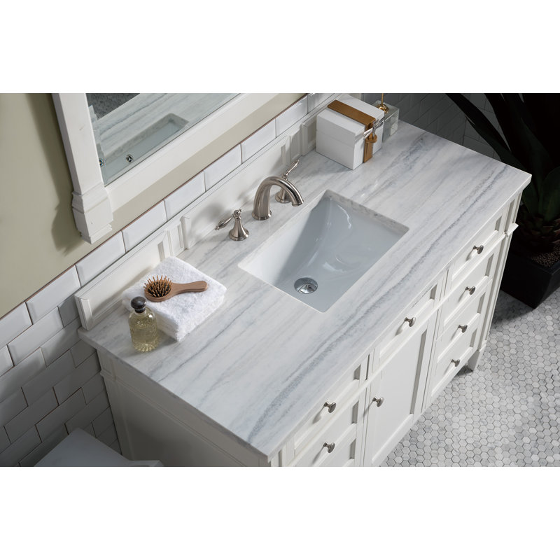 Brittany 48'' W Single Vanity, Bright White, Ethereal Noctis, 8" Widespread