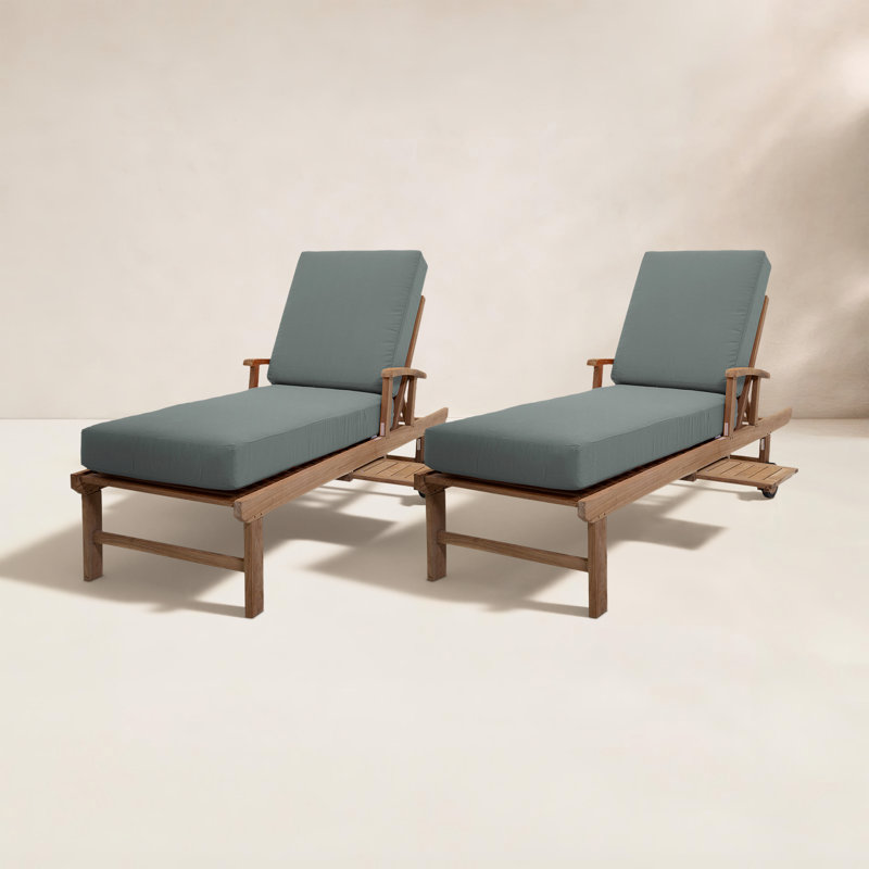 Huntington Outdoor Teak Chaise Lounge, Canvas Regatta Sunbrella® Canvas