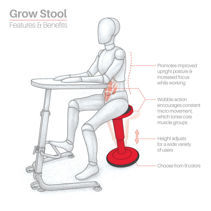 Adelmina Adjustable Height Ergonomic Active Stool, 24"H, Navy