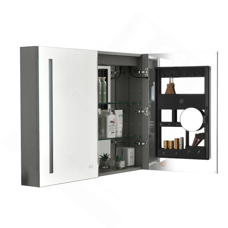 Armoire à pharmacie à DEL avec miroir, douilles, à intensité variable et antibuée pour salle de bain