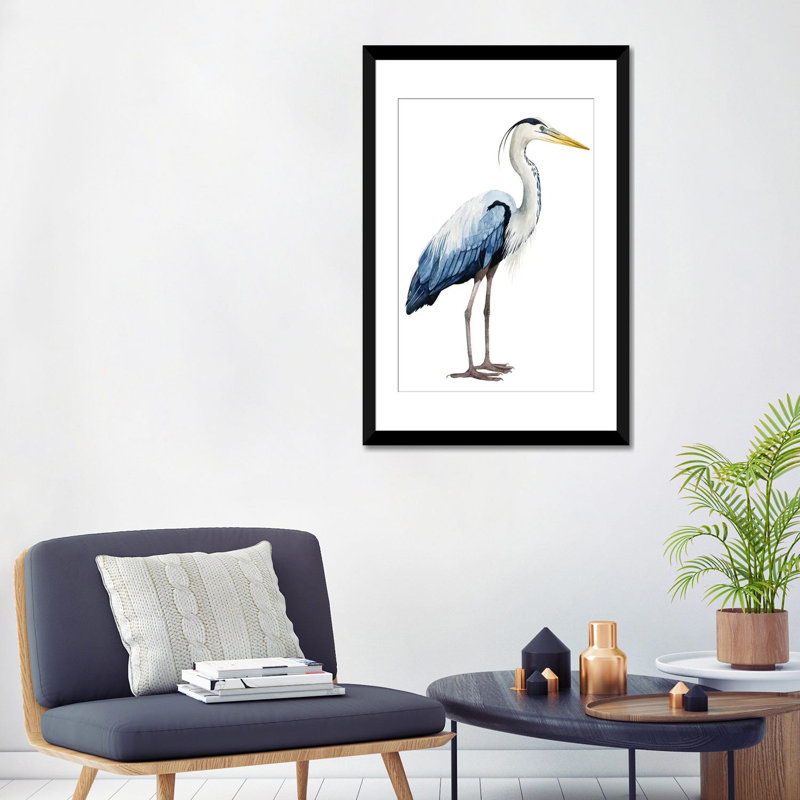 «Seabird Heron II», impression sur toile, H 32 po x l 24 po x P 1 po, Papier avec cadre noir, Blanc