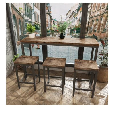 3-Stool Long Dining Table Set - Easy Assembly, Perfect for Family Meals