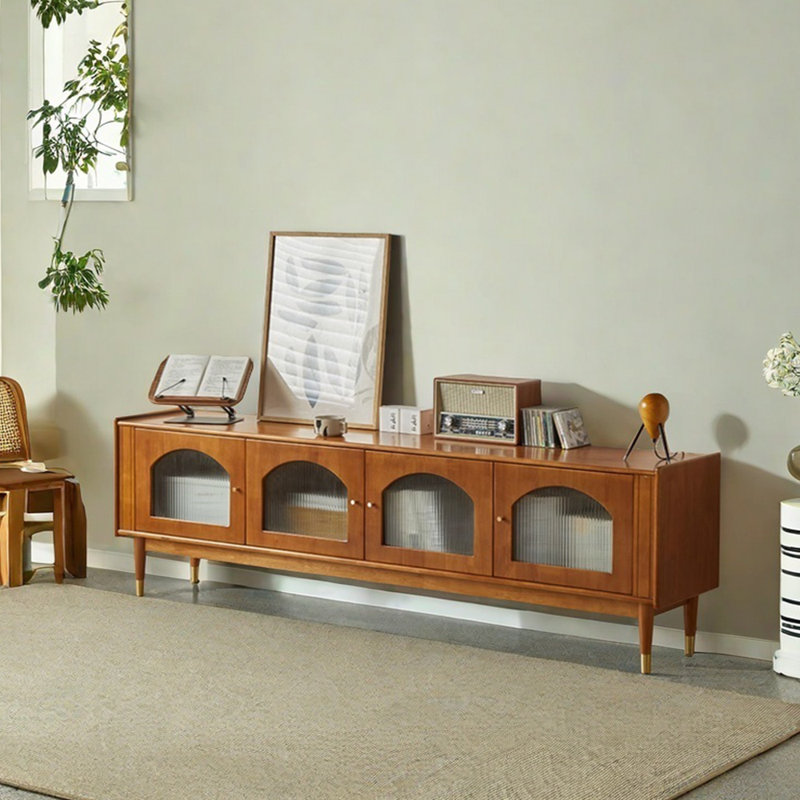 Meuble télé en bois massif au design simple, 82.67", Brun