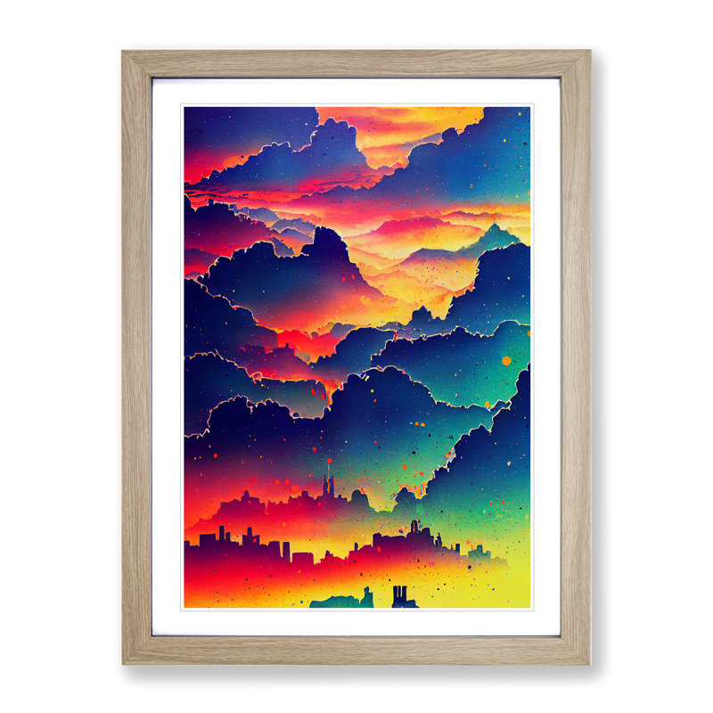Vibrant City Skyline - Wall Art, 66cm H x 48cm W, Oak Framed Paper, White