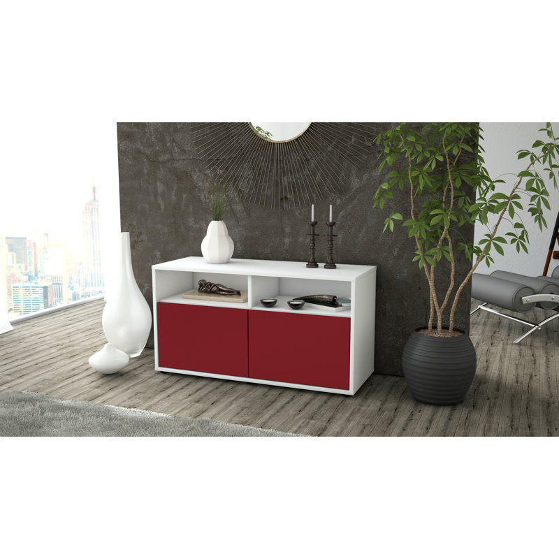 Odum 92cm W Chest of Drawers, High gloss white/Red