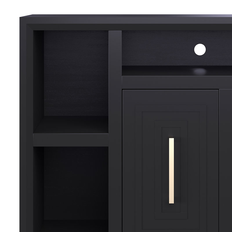 Sunset 83 Inch Black Wood TV Stand with Cabinets